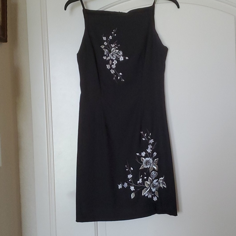 Beautiful black dress with silver grey embroidery